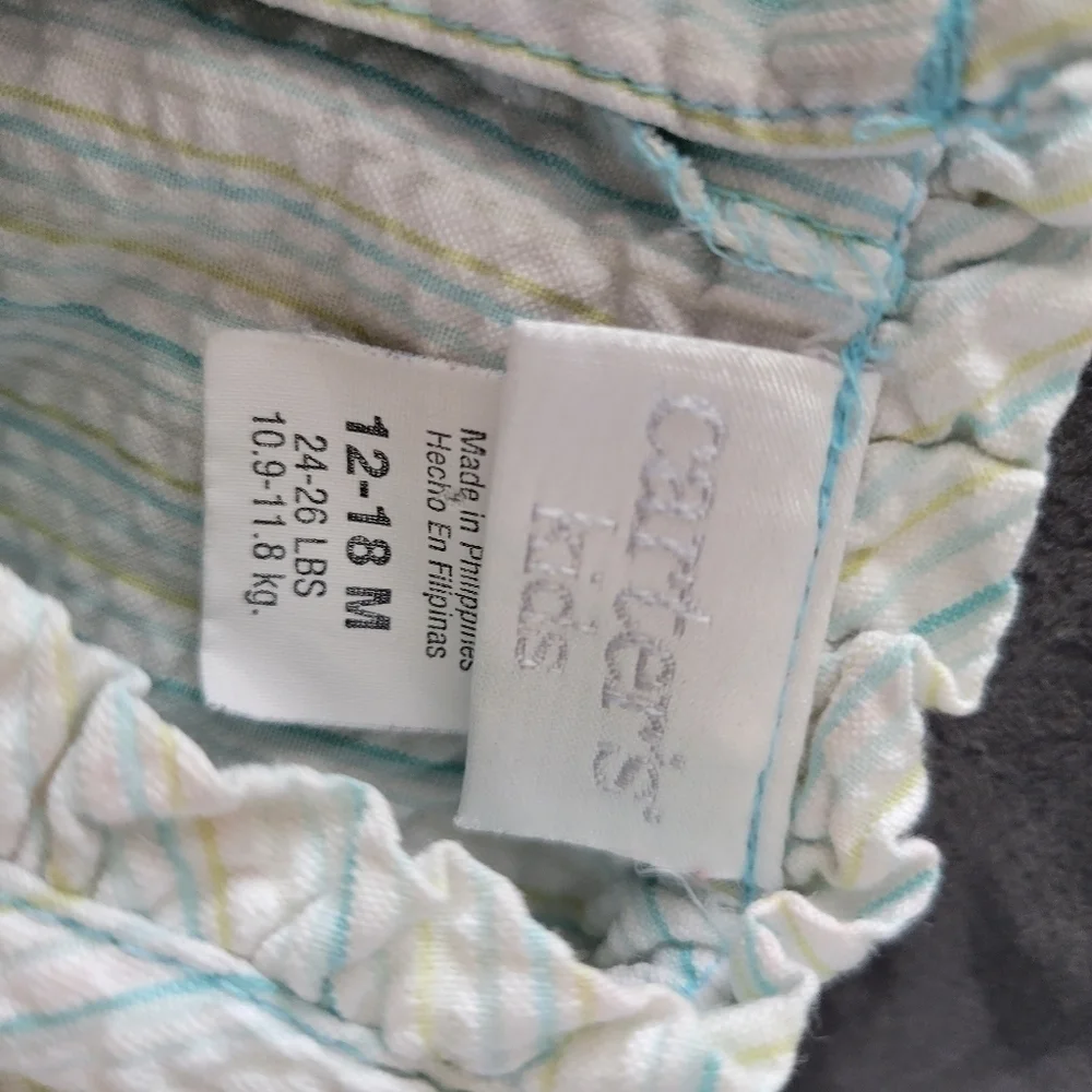 Carter's Kids Baby Girl 12-18 Months Tank Dress White Blue Green Stripe Floral